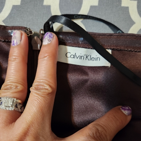 Calvin klein chocolate brown strapless pleated front ball gown xl gala … - Picture 5 of 12